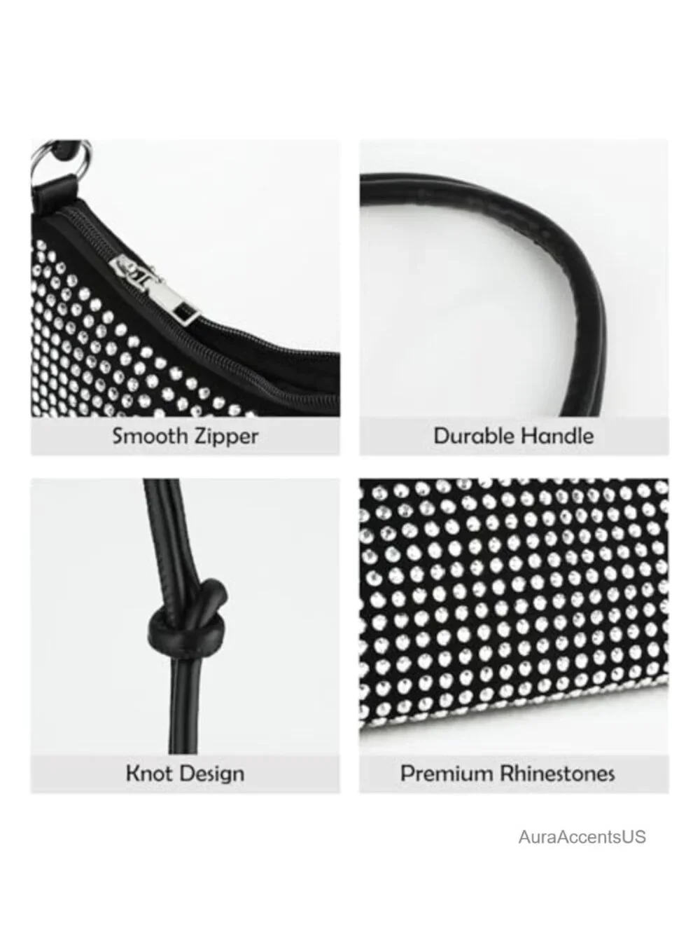 Rhinestone Hobo Bag for Women, Sparkly Crossbody Clutch with Chain, Party